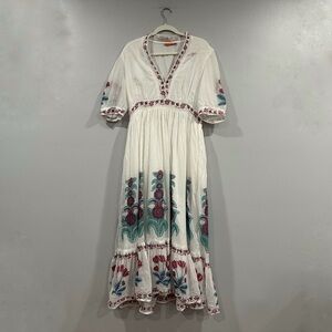 Oliphant Vneck Cuff Printed Puff Sleeve Maxi Dress Large L